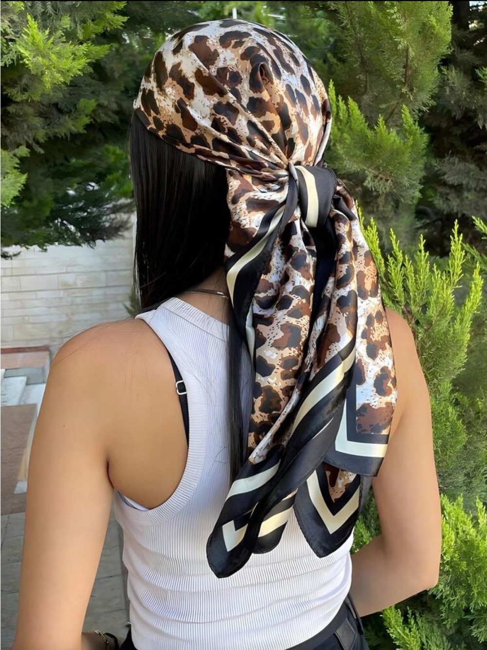 Silk-Look Leopard Print Headscarf - Multicolor
